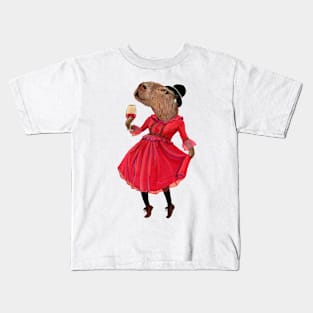 Lady Capybara wearing red dress Kids T-Shirt